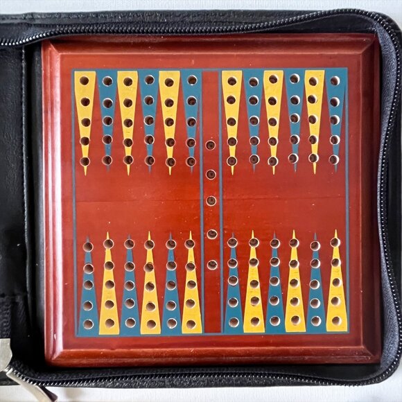 Travel Backgammon Set Portable Board Game Mini Portfolio Zippered Case 6" - Picture 2 of 4